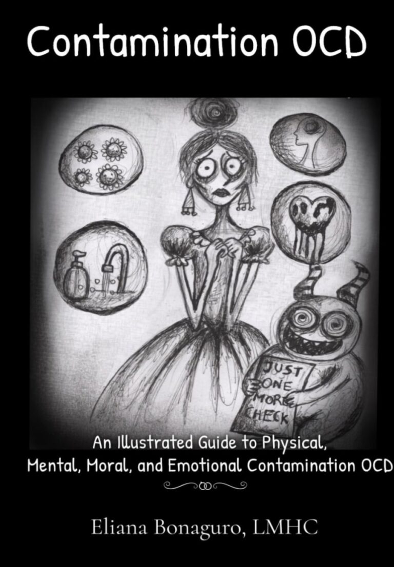 Contamination OCD illustrated guide by Eliana Bonaguro, LMHC, covering physical, mental, moral, and emotional contamination OCD
