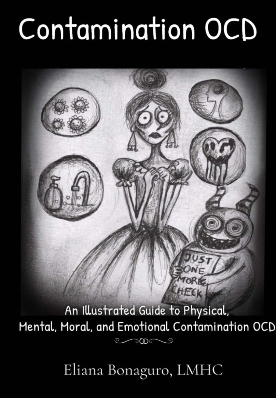 Contamination OCD illustrated guide by Eliana Bonaguro, LMHC, covering physical, mental, moral, and emotional contamination OCD